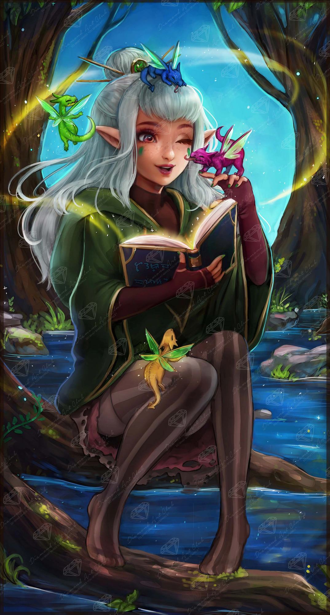 Image jigsaw puzzle titled Fairy reading to baby dragons