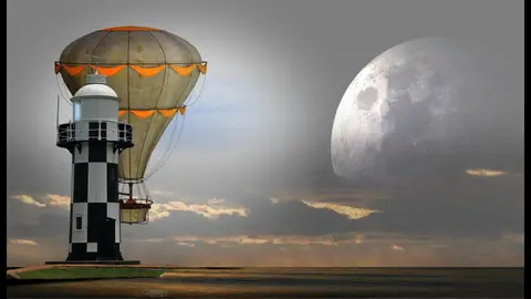 Balloon Lighthouse Moon
