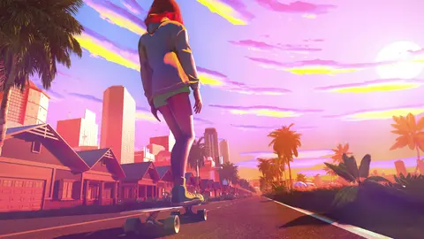 Skater girl 'n palm trees