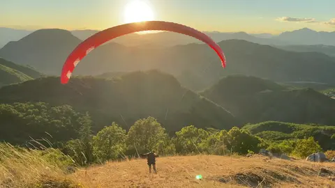 Paraglider takes off