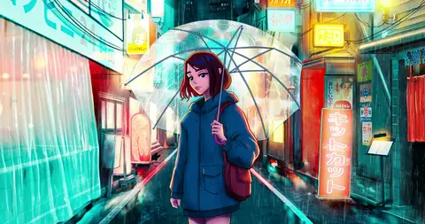 Anime Girl in the Rain