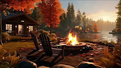Autumn Bonfire by the Lake